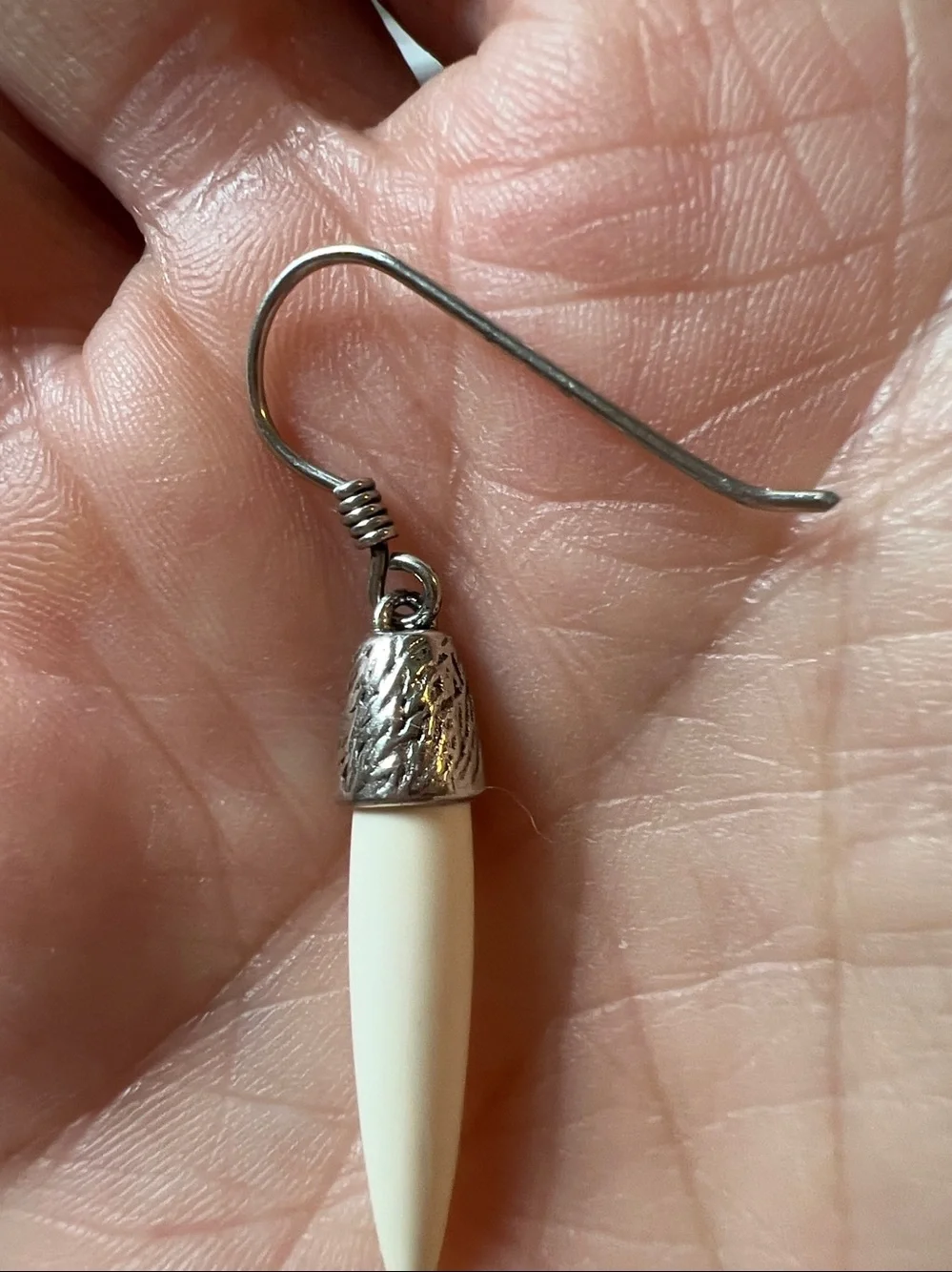 Vintage Sterling Silver & bone tooth dangle earrings